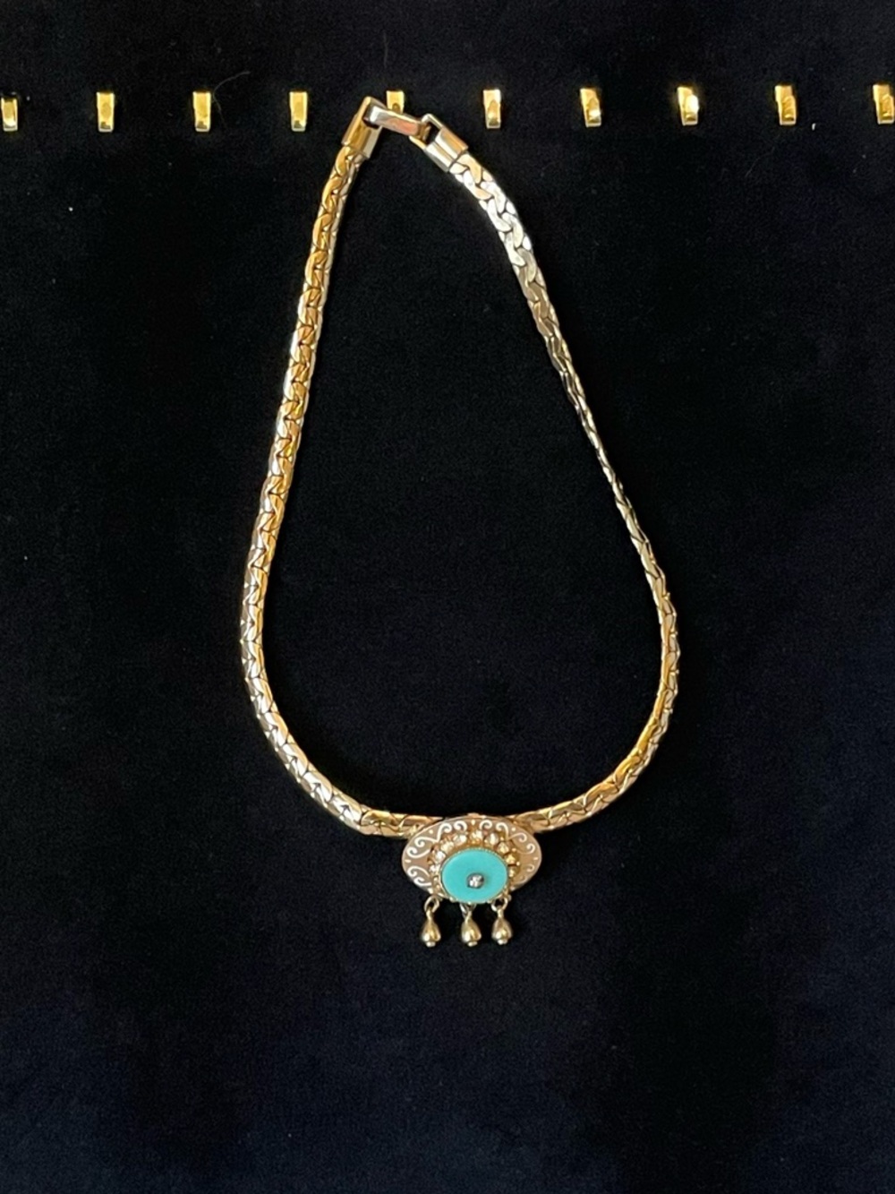 Vintage Gold Plated Turquoise Style Eye Pendant Necklace